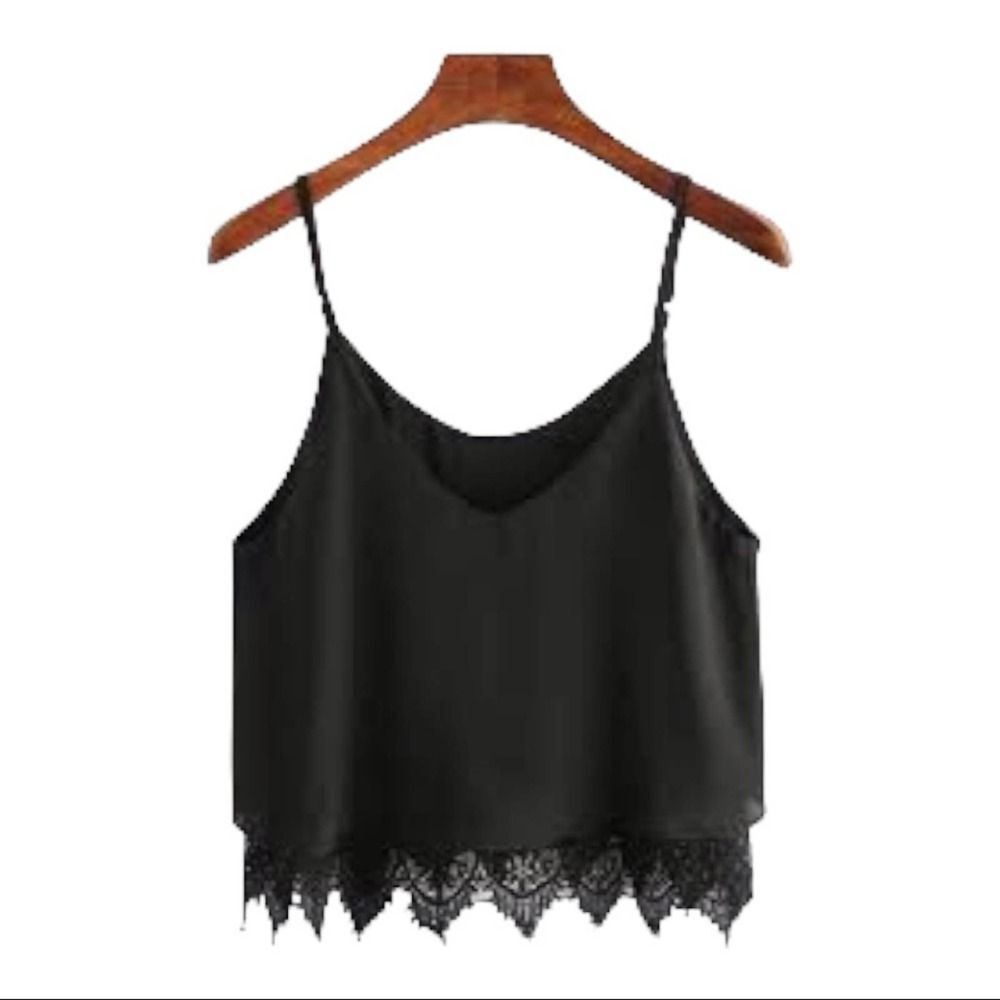 Shinestar Shirt Womens Large Black Lace Cami Adjustable Straps Scalloped Hem